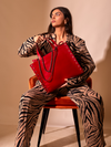 Red Globe Trotter Leather Tote
