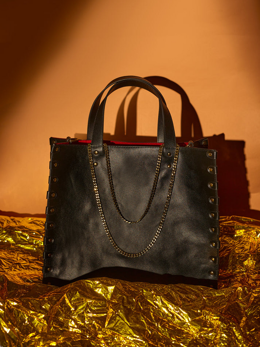 Black Globe Trotter Leather Tote