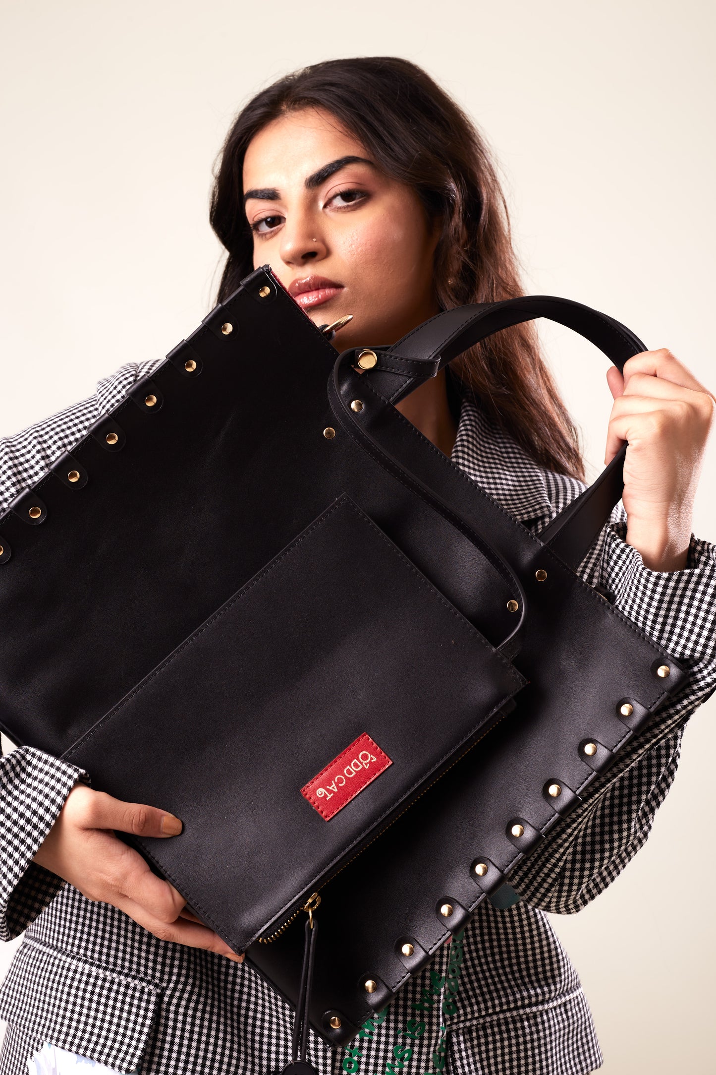 Black Globe Trotter Leather Tote