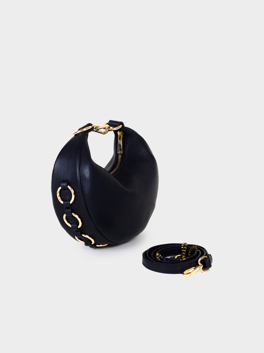 Black Leather Moon Clutch & Crossbody Bag