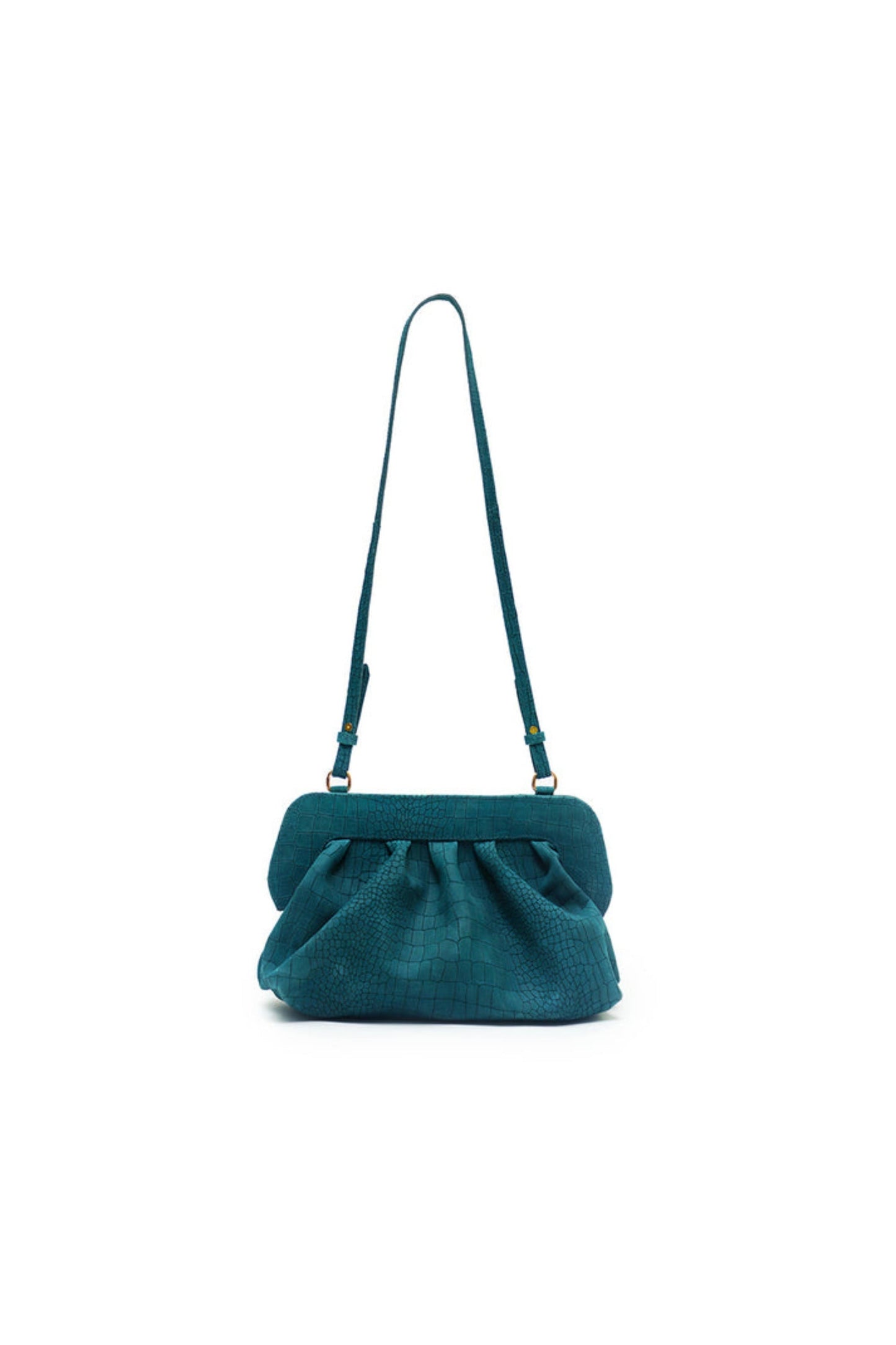 Croco Embossed Teal Blue Leather Clutch
