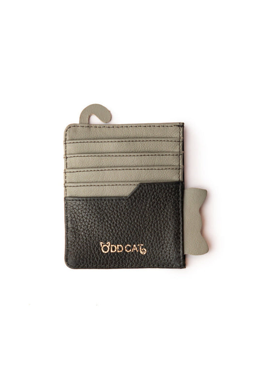 Black Grey Leather Cat Cardholder (Customisable)