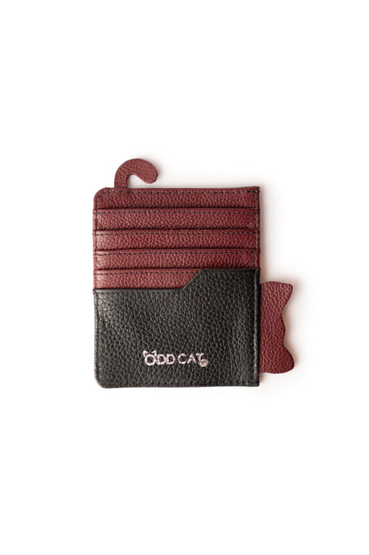 Burgundy Leather Cat Cardholder (Customisable)
