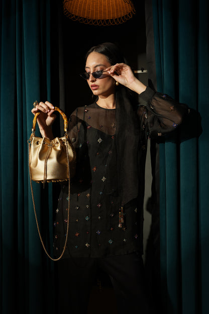 Faux Leather Gold Party Bucket Bag