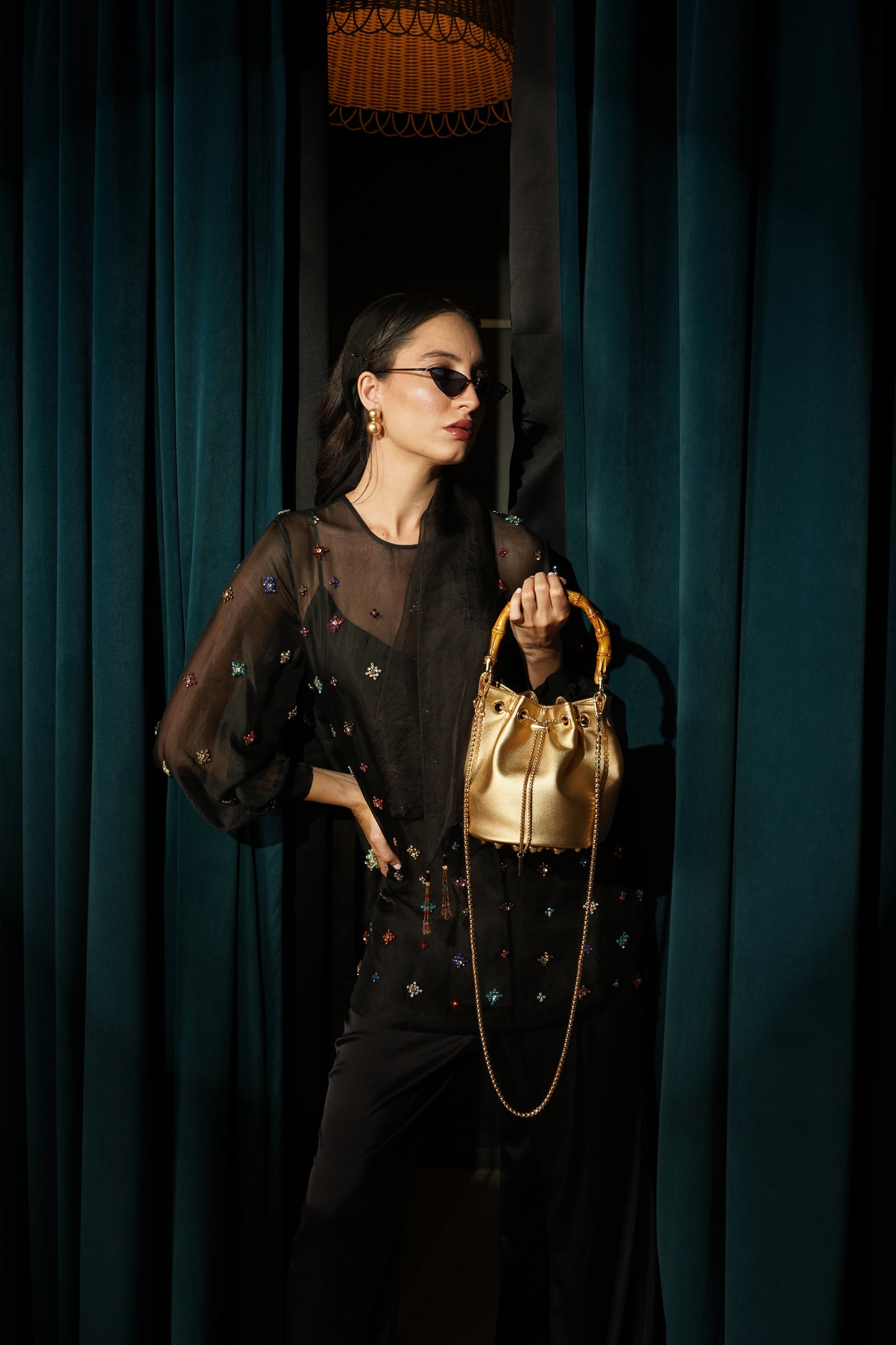 Faux Leather Gold Party Bucket Bag