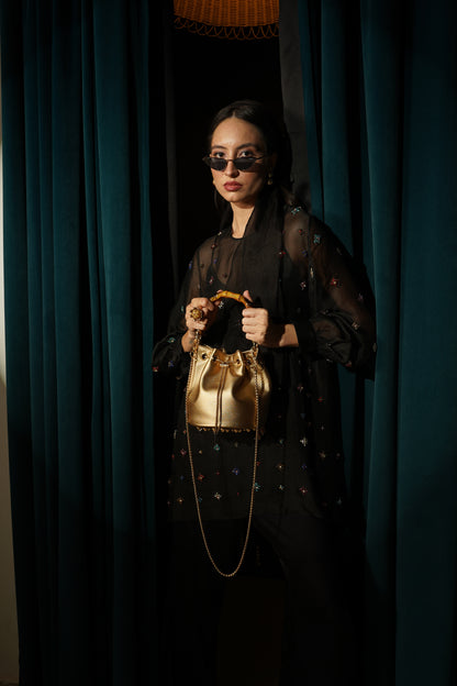 Faux Leather Gold Party Bucket Bag