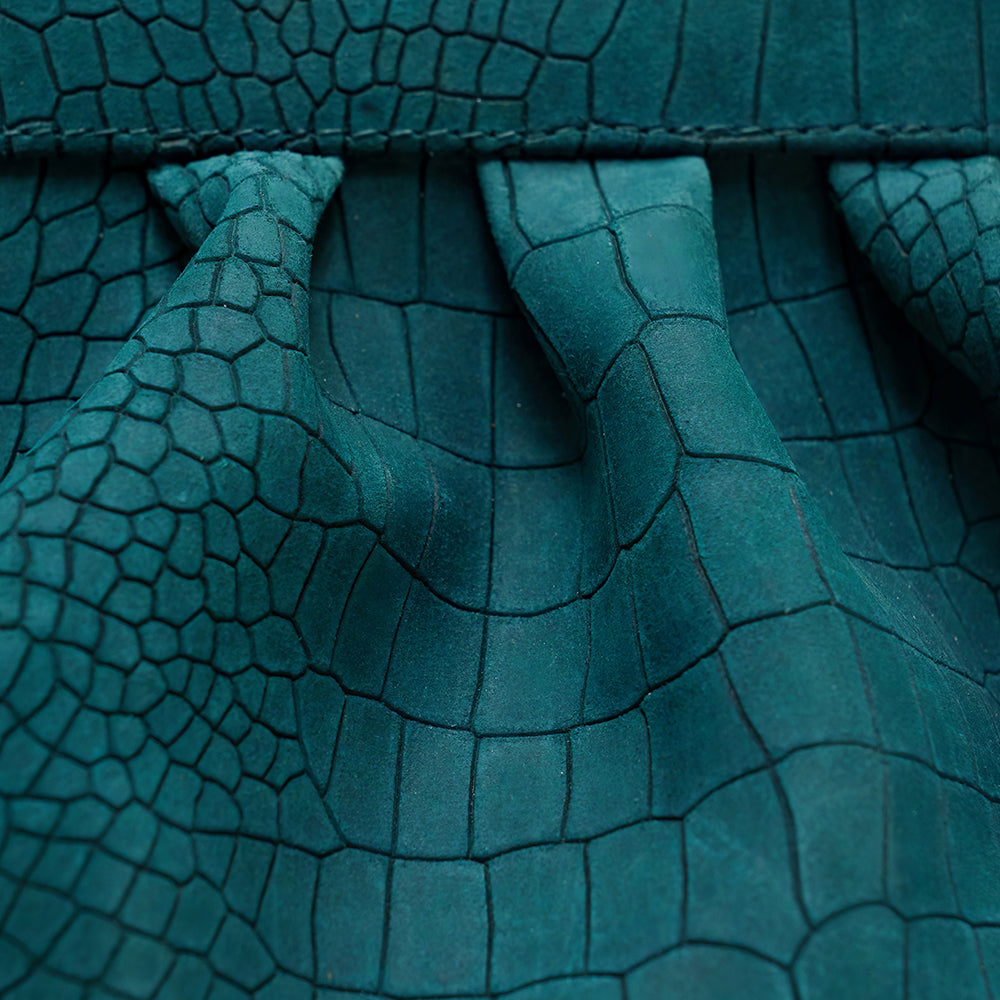 Croco Embossed Teal Blue Leather Clutch