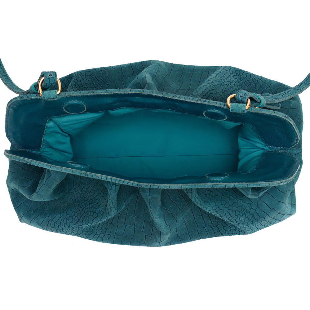 Croco Embossed Teal Blue Leather Clutch