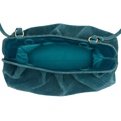 Croco Embossed Teal Blue Leather Clutch