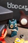 Teal Blue Leather Cat Shape Charm Keyring