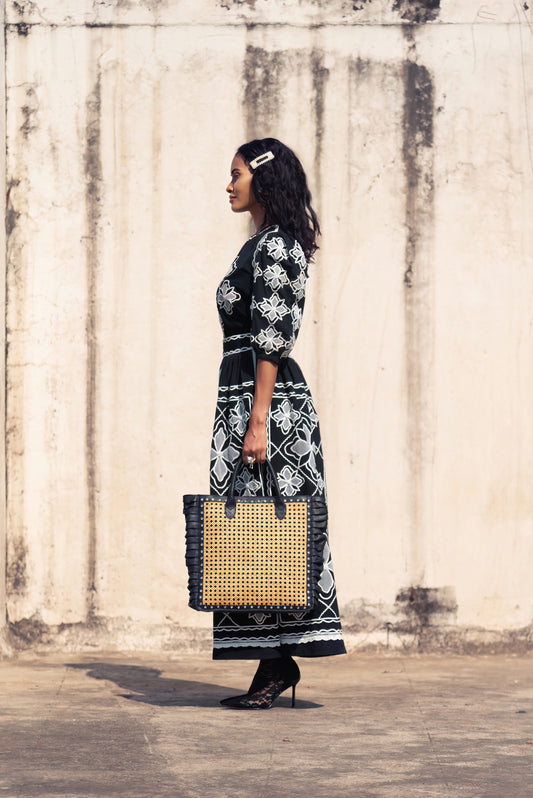 Frillter Raffia & Leather Tote