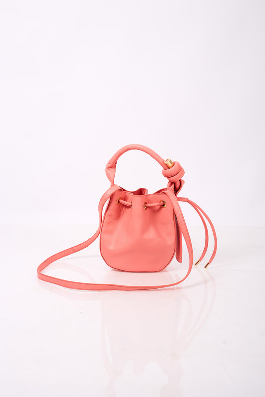 Salmon Pink Leather Hobo Crossbody Bag