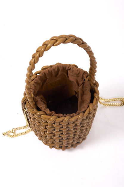 Braided Camel Brown Leather Bucket Bag
