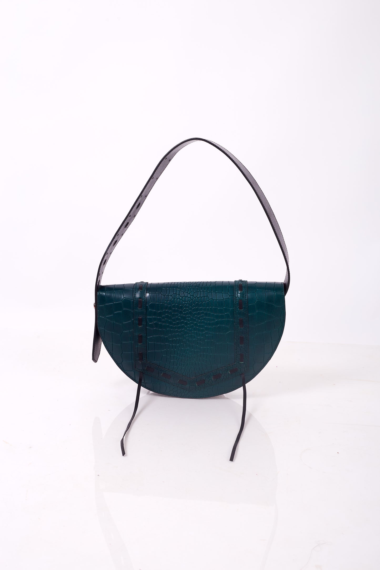 Croc Embossed Teal Blue So-Croced Shoulder Bag