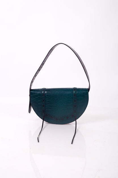Croc Embossed Teal Blue So-Croced Shoulder Bag