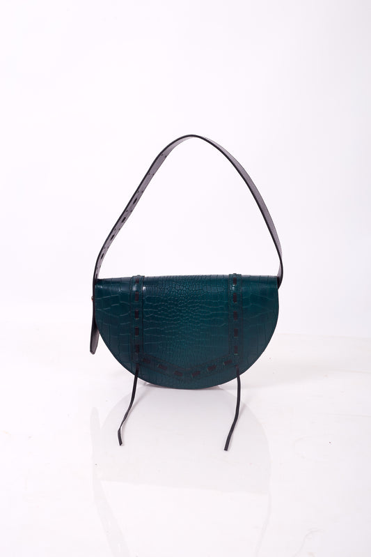 Croc Embossed Teal Blue So-Croced Shoulder Bag