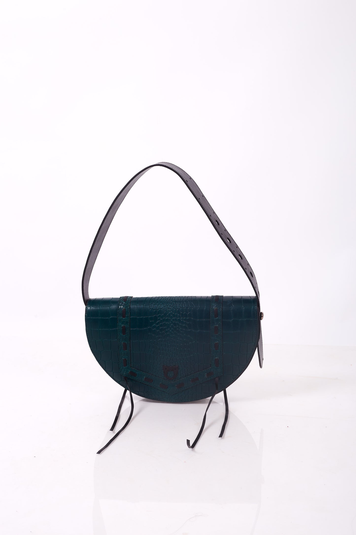 Croc Embossed Teal Blue So-Croced Shoulder Bag