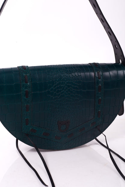 Croc Embossed Teal Blue So-Croced Shoulder Bag