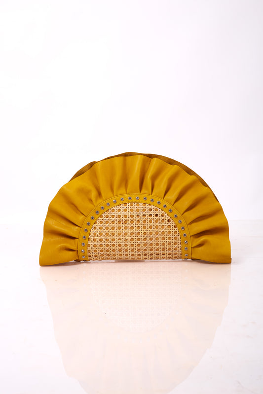 Mustard Frill Leather Oddbeat Clutch