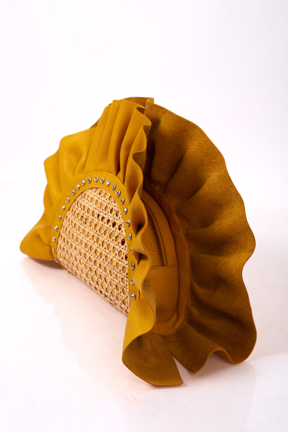Mustard Frill Leather Oddbeat Clutch