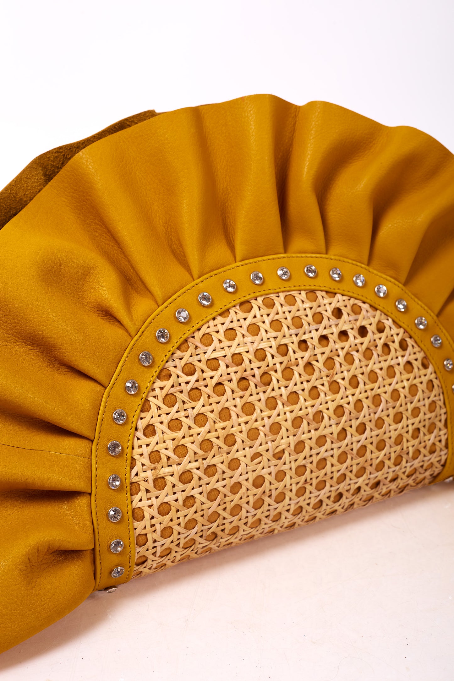 Mustard Frill Leather Oddbeat Clutch