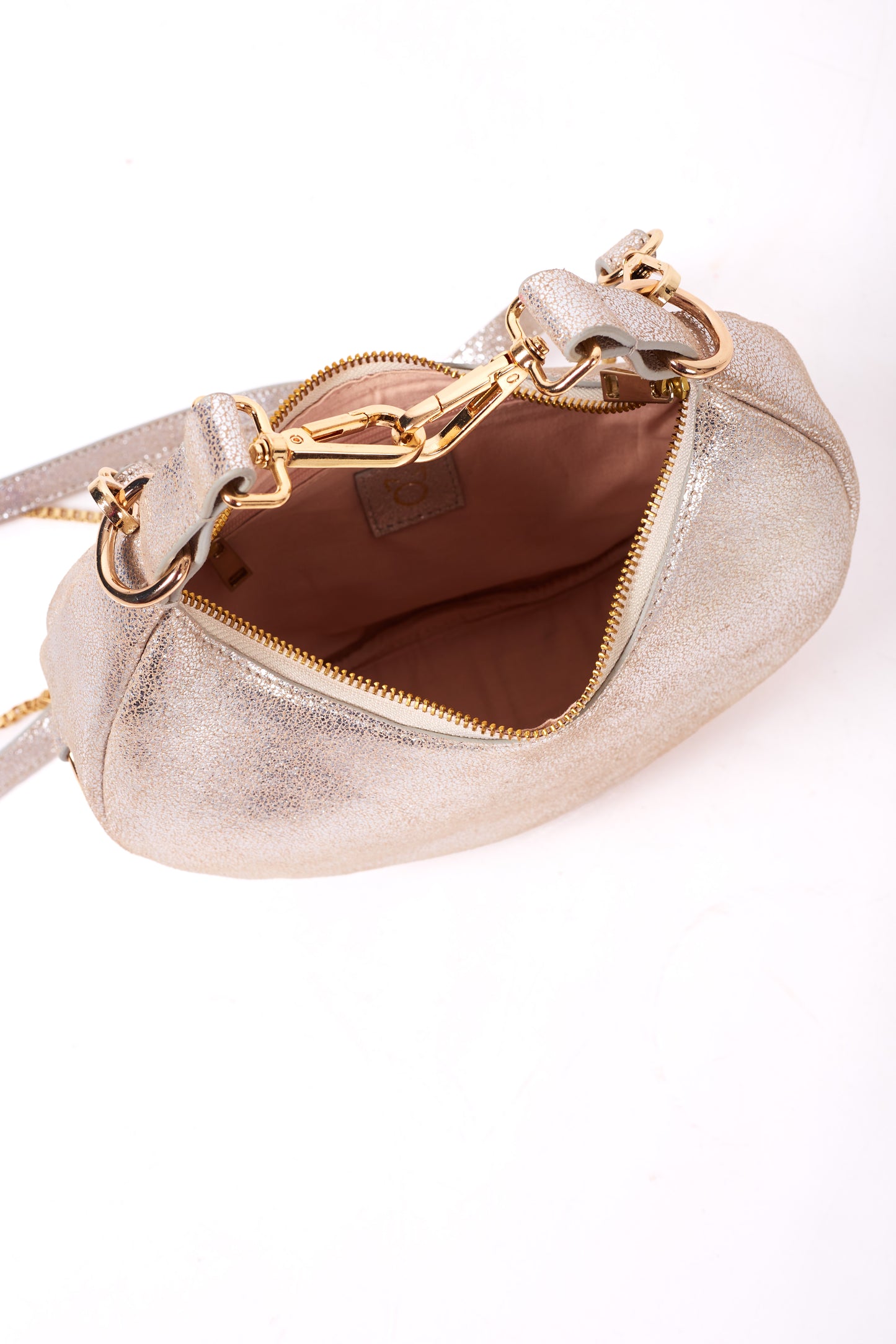 Silver Foiled Leather Moon Clutch & Crossbody Bag