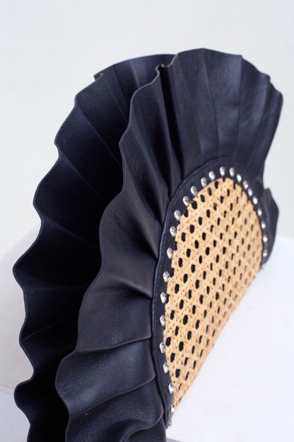 Black Frill Leather Oddbeat Clutch