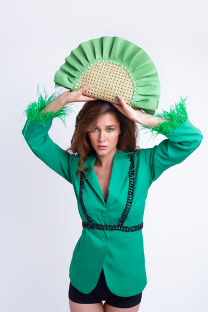 Green Frill Leather Oddbeat Clutch