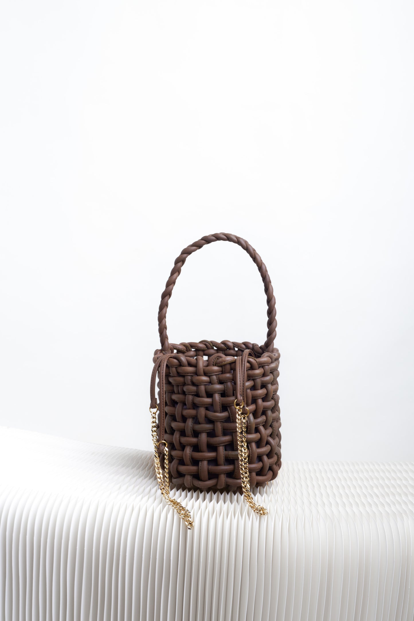 Braided Olive Green Leather Bucket Bag