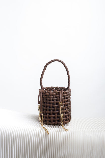 Braided Olive Green Leather Bucket Bag