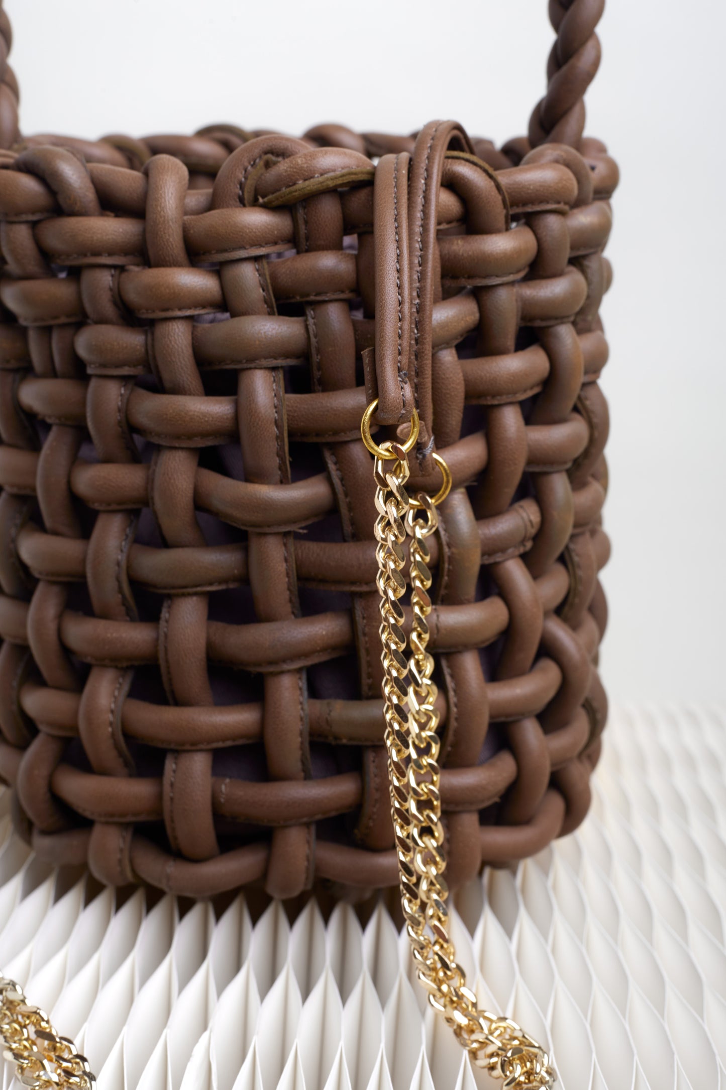 Braided Olive Green Leather Bucket Bag