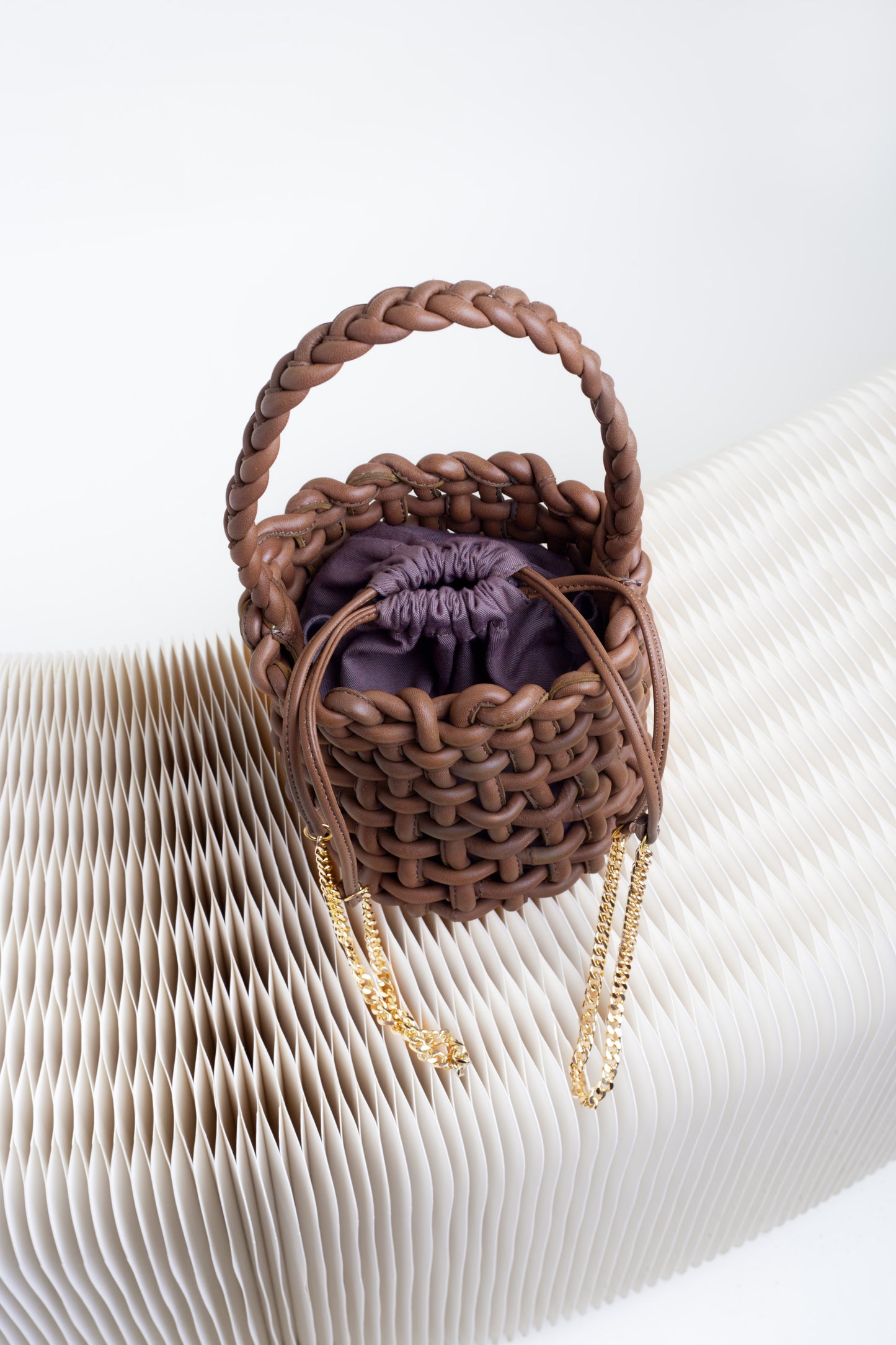 Braided Olive Green Leather Bucket Bag